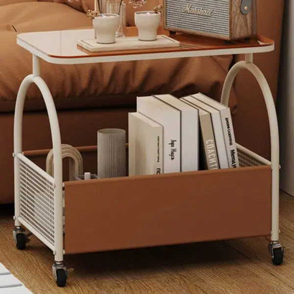 Contemporary Luxury Rectangular Glass Iron Leather End Table 2-Tier For Living Room - Image 9