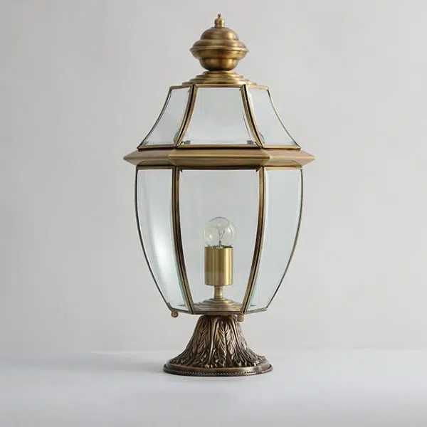 European Luxury All Copper Clear Glass Lantern Post 1/3 Light Waterproof Patio Landscape Light - Image 6