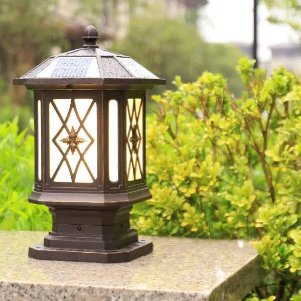 Solar European Hexagon Cage Column LED Outdoor Patio Post Head Landscape Light - Image 16