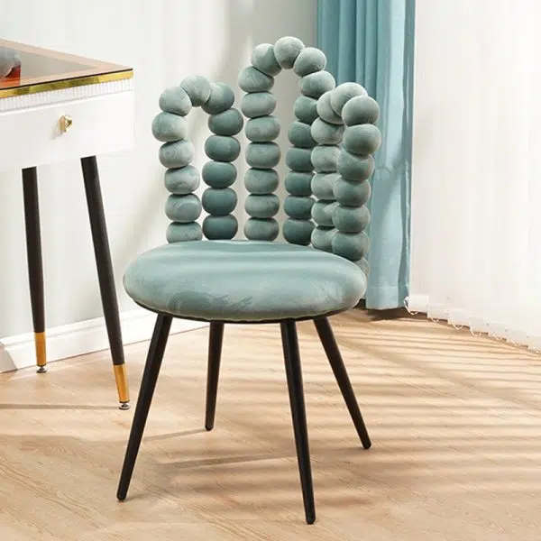 Contemporary Creative Trapezoidal Round Upholstered Bead String Backrest Velvet Carbon Steel Vanity Stool For Bedroom - Image 10