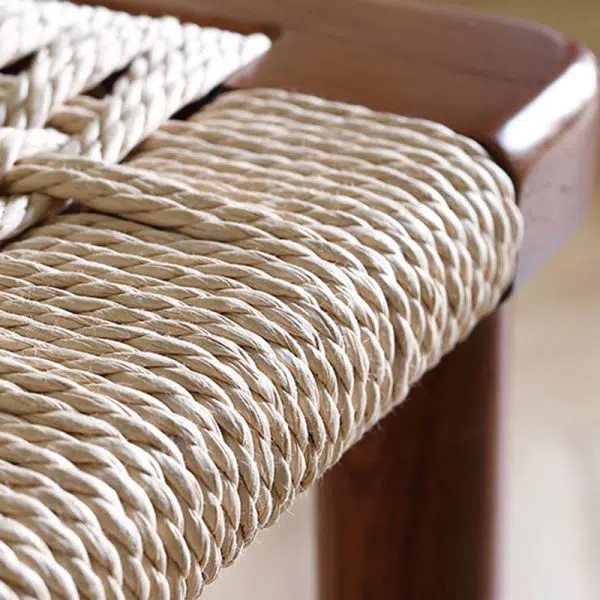 Contemporary Retro Square Kraft Paper Rope Weaving Solid Wood Bar Stool Low Back Footrest For Dining Room - Image 6