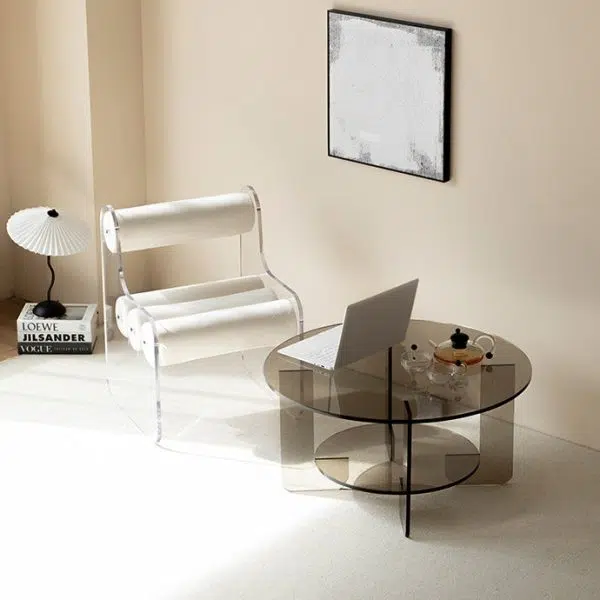 Contemporary Creative Cylinder Acrylic Fabric Chair Backrest Armless For Living Room - Image 3