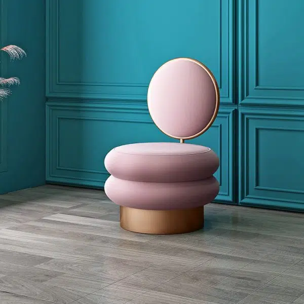 Contemporary Creative Round Fabric Iron Vanity Stool Backrest Armless For Bedroom - Image 8