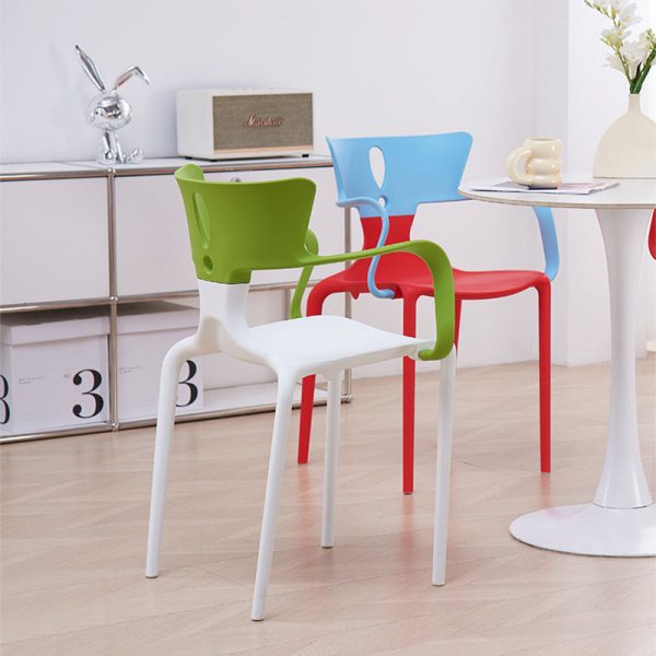 Contemporary Nordic Curved Plastic Dining Chair Backrest Armrest For Dining Room - Image 13