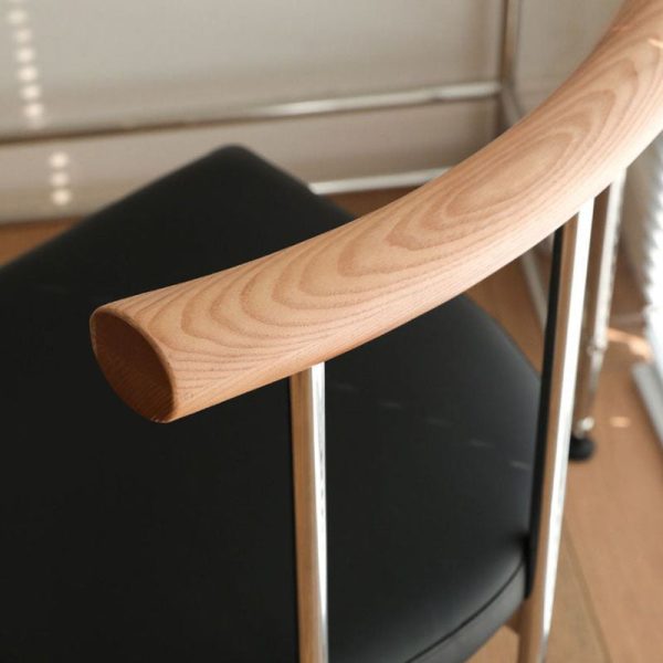 Contemporary Nordic Half Round Leather Metal Wood Curved Backrest Dining Chair For Dining Room - Image 5