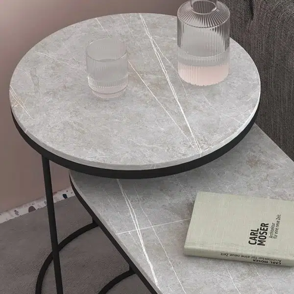 Contemporary Luxury Oval Sintered Stone Top Nesting End Table For Living Room - Image 6