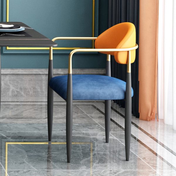 Contemporary Nordic Square Half Round Velvet Leather Iron Dining Chair Backrest Armrest For Dining Room - Image 7