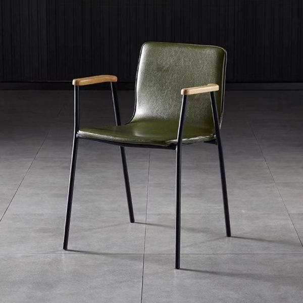 Contemporary Industrial Square Upholstered Leather Wooden Dining Chair Backrest Armrest For Dining Room - Image 12