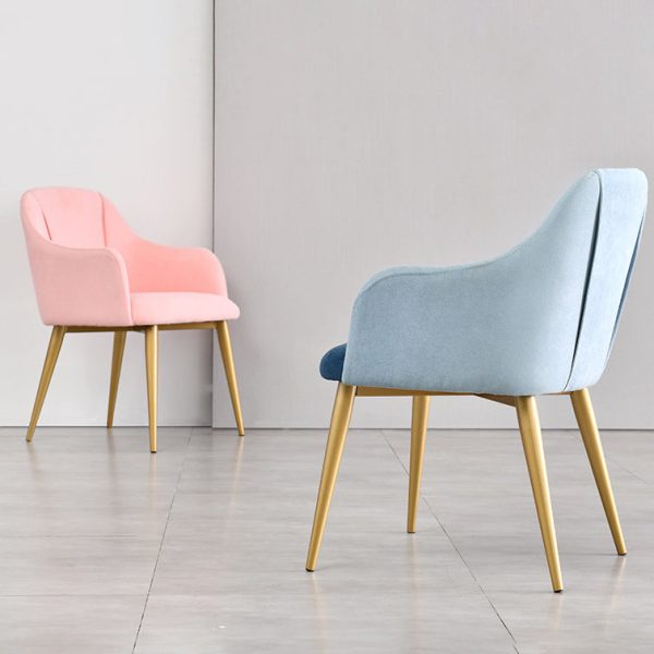 Contemporary Nordic Curve Fabric Upholstered Dining Chair Backrest Armrest For Dining Room - Image 12