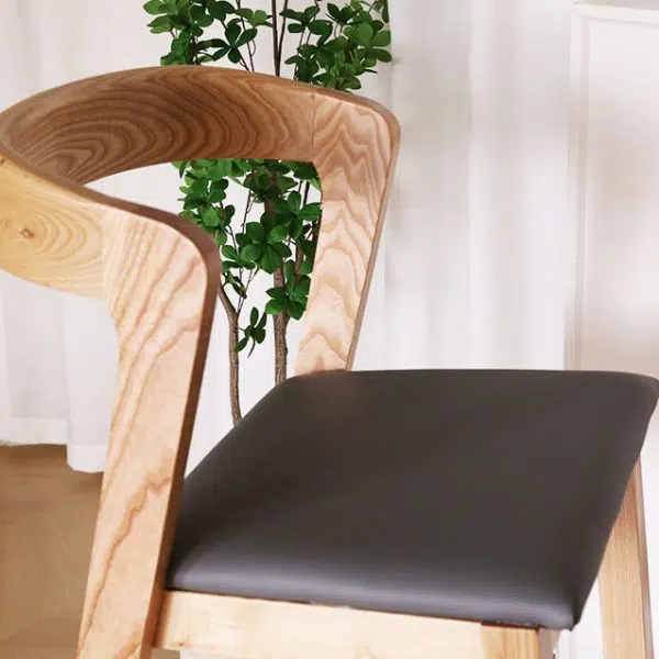 Contemporary Nordic Square Curved Fabric Wood Bar Stool Backrest Footrest For Dining Room - Image 5