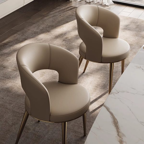 Contemporary Nordic Square Curved Upholstered Leather Stainless Steel Dining Chair Backrest For Dining Room - Image 2