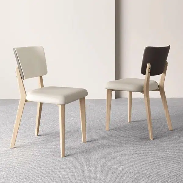 Contemporary Nordic Square Leather Solid Wood Frame Dining Chair Backrest For Dining Room - Image 13