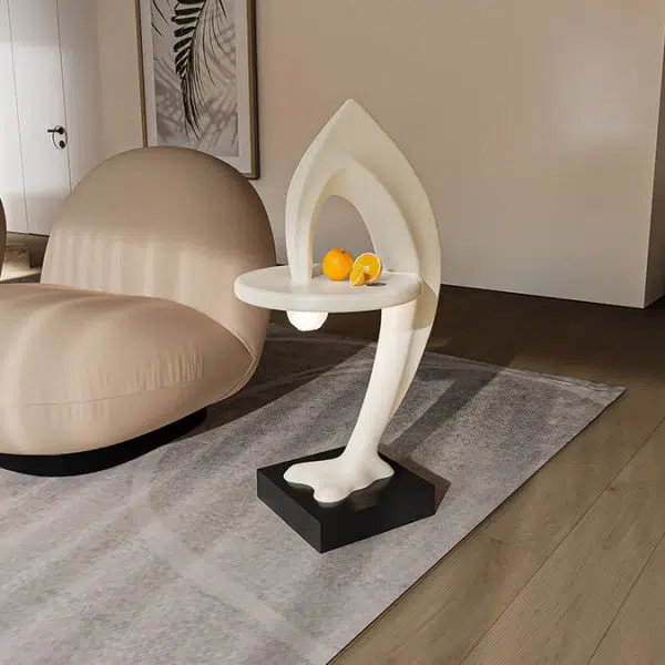 Contemporary Creative Dolphin Round Square Marble Fiberglass End Table 1-Tray For Living Room - Image 8