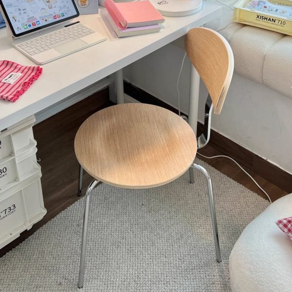 Contemporary Nordic Wood Stainless Steel Round Dining Chair Backrest For Dining Room - Image 9