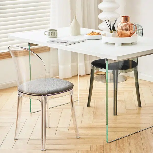 Contemporary Scandinavian Curved Plastic Fabric Chair Backrest Armless For Living Room - Image 2