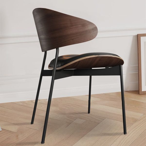 Contemporary Nordic Walnut Wood Grain Microfiber Leather Upholstered Dining Chair Backrest For Dining Room - Image 10