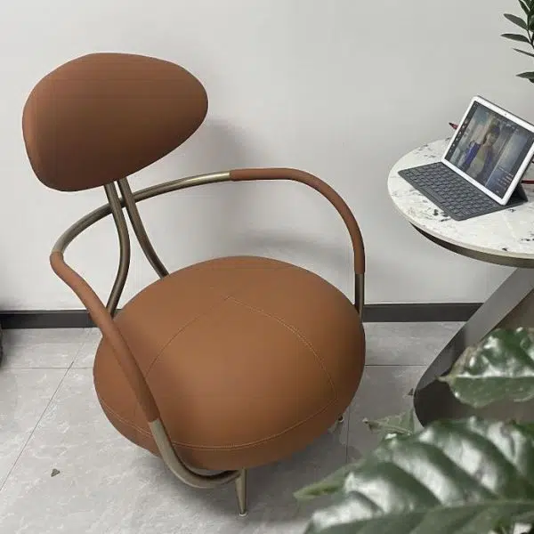 Contemporary Luxury Round Leather Steel Chair Backrest Armless For Living Room - Image 2