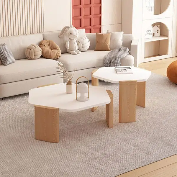 Contemporary Creative Hexagonal Plank Oak End Table 1-Tier For Living Room - Image 2