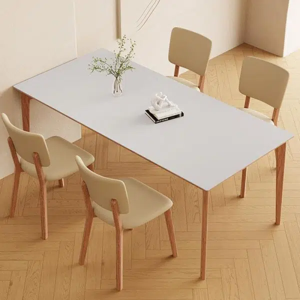 Modern Minimalist Square Wood Leather Chair Backrest Armless For Living Room - Image 3