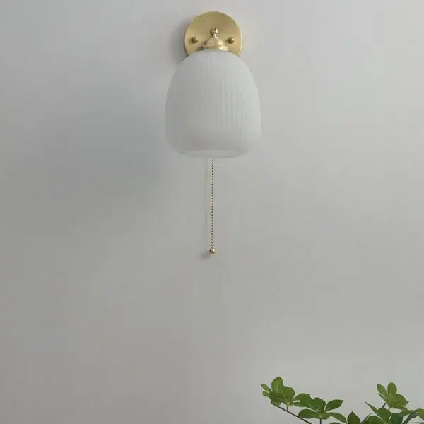 Nordic Striped Milk White Glass Brass 1-Light Pull Cord Wall Sconce Lamp - Image 9