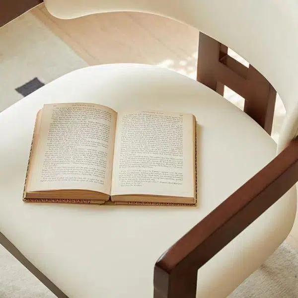 Contemporary Scandinavian Bent Square Leather Wood Dining Chair Backrest Arm For Dining Room - Image 5