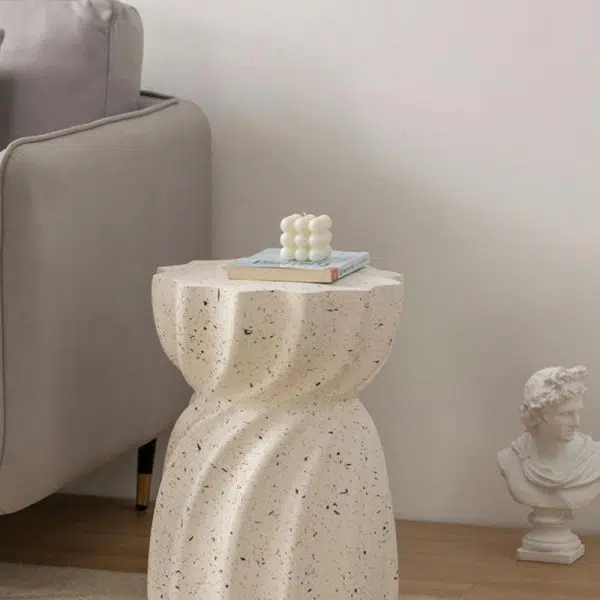Contemporary Nordic Cylindrical Lace Hourglass Magnesium Oxide End Table For Living Room - Image 3