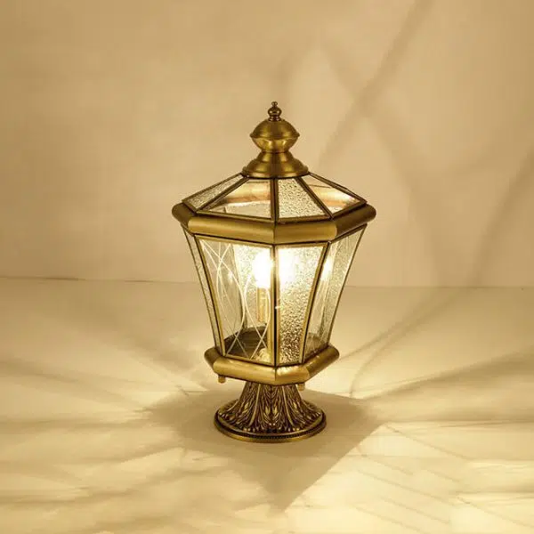 European Outdoor Glass Copper Lantern 1-Light Lawn Landscape Light - Image 3
