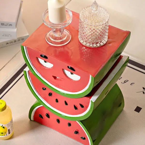 Contemporary Creative Fruit Watermelon Peach Design Resin End Table For Living Room - Image 7