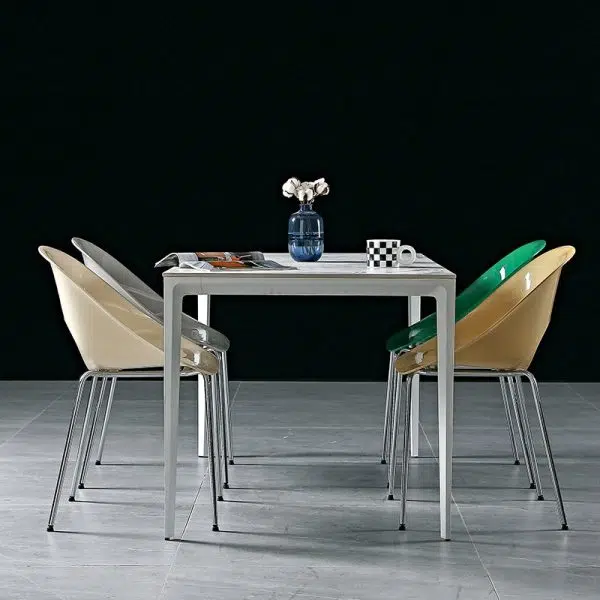 Contemporary Creative Square Hollow Out Backrest PP Metal Dining Chair For Dining Room - Image 12