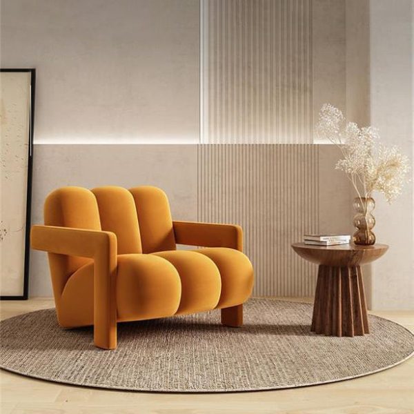 Contemporary Scandinavian Velvet Lambswool Wood Sponge Single Sofa Backrest Armrest For Living Room - Image 14