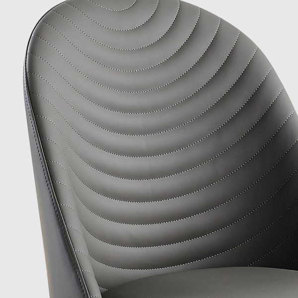 Contemporary Nordic Rectangular Arched Striped Backrest Leather Carbon Steel Dining Chair For Dining Room - Image 5