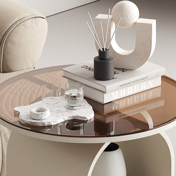 Contemporary Creative Arched Frame Top Tempered Glass Base Iron End Table 2-Cabinets For Living Room - Image 6