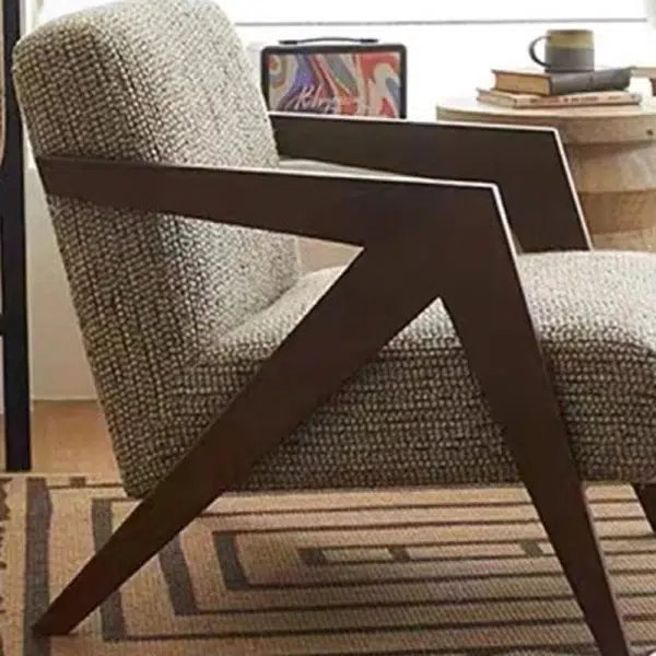 Contemporary Nordic Square Upholstered Cotton Linen Fabric Solid Wood Accent Chair Backrest Armrest For Living Room - Image 8