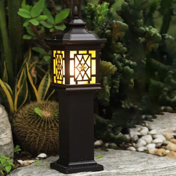 Traditional Chinese Waterproof Palace Roof Rectangular Pillar Aluminum Glass 1-Light Outdoor Lawn Landscape Light For Garden - Image 16