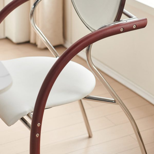 Contemporary Nordic Microfiber Leather Wood Stainless Steel Sponge Semicircular Curved Dining Chair Backrest Armrest For Dining Room - Image 10