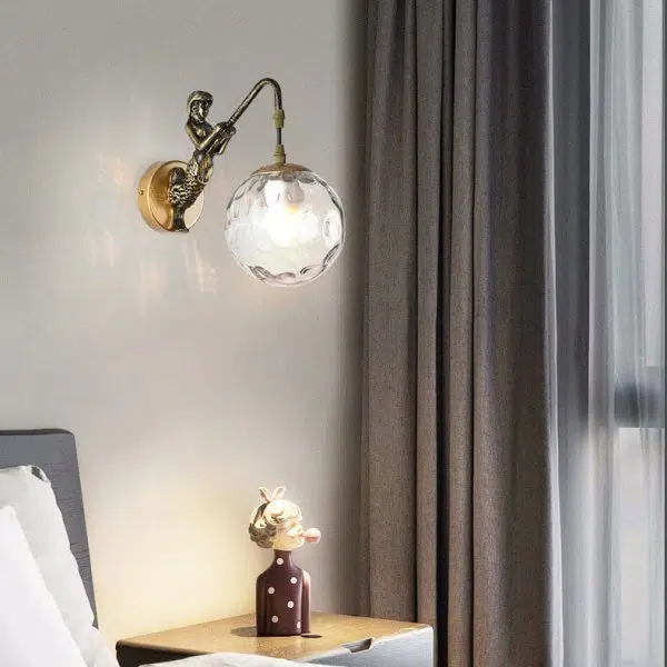 Vintage Rustic Mermaid Orb 1-Light Wall Sconce Lamp - Image 11