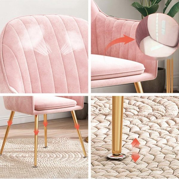 Contemporary Scandinavian Curved Velvet Metal Legs Dining Chair Backrest Armrest For Dining Room - Image 6
