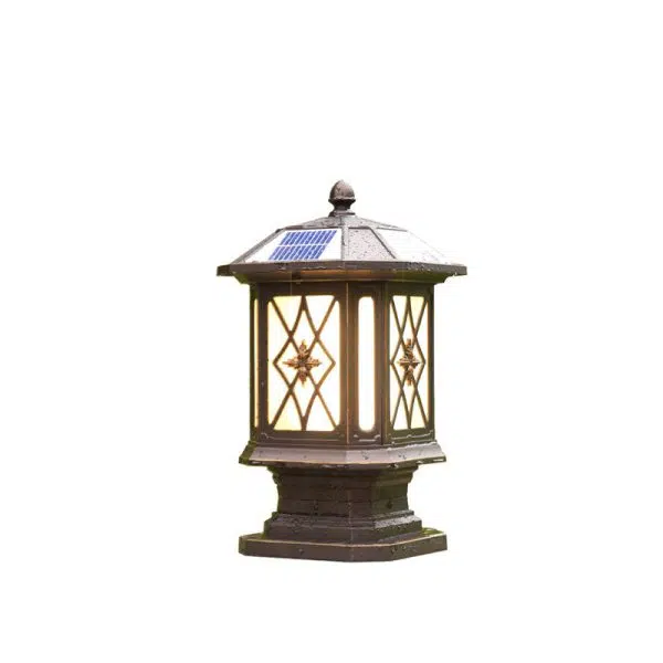 Solar European Hexagon Cage Column LED Outdoor Patio Post Head Landscape Light - Image 13