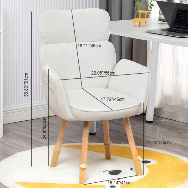 Contemporary Nordic Square Fabric Upholstered Solid Wood Legs Vanity Stool Backrest Armrest For Bedroom - Image 5