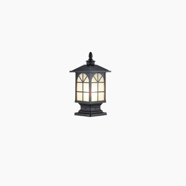 Outdoor Chinese Frosted Glass Aluminum Square Cage Post Head 1-Light Waterproof Patio Landscape Light - Image 11