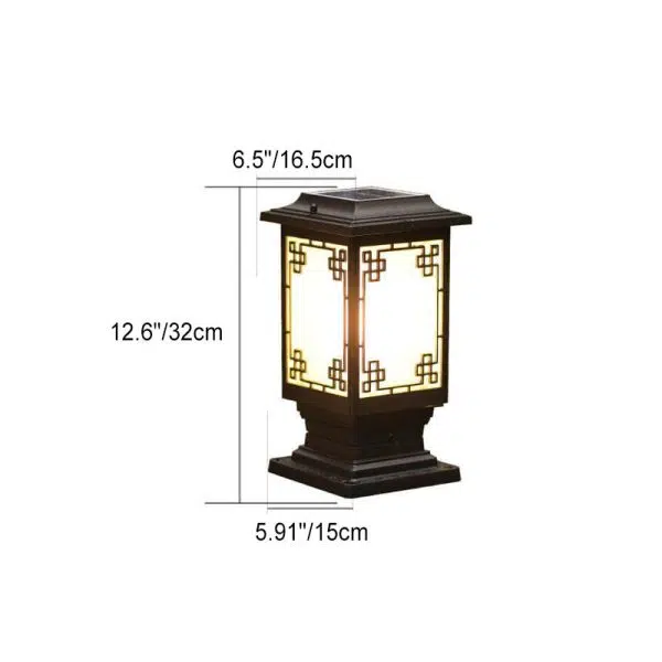 Solar Chinese Window Square Post Head 1-Light Waterproof Garden Landscape Light - Image 9