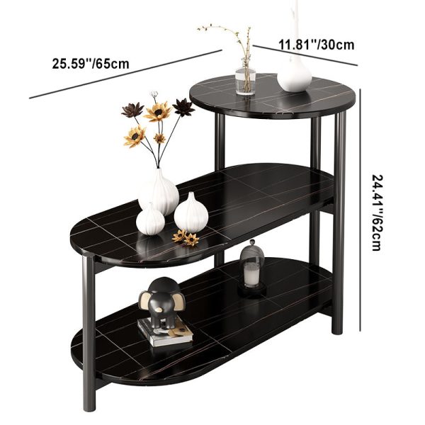 Contemporary Luxury Oval Iron Density Board End Table 3-Tier For Living Room - Image 4