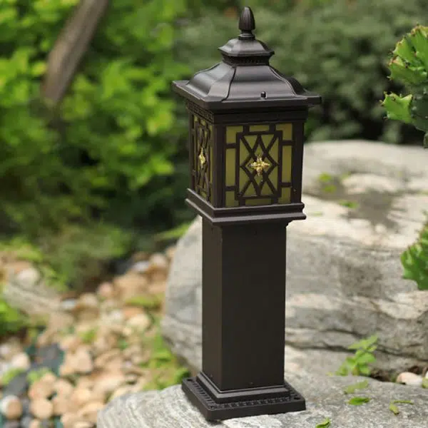 Traditional Chinese Waterproof Palace Roof Rectangular Pillar Aluminum Glass 1-Light Outdoor Lawn Landscape Light For Garden - Image 17