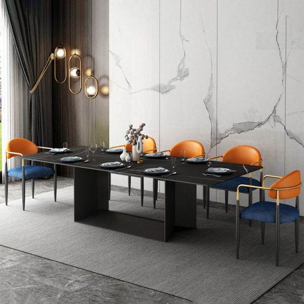 Contemporary Nordic Square Half Round Velvet Leather Iron Dining Chair Backrest Armrest For Dining Room - Image 13