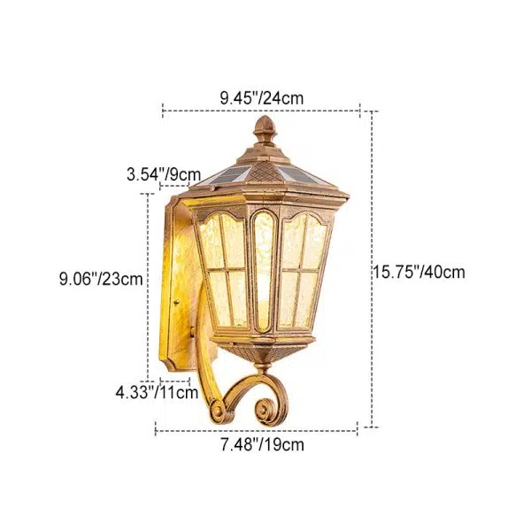 European Solar Outdoor Lantern Aluminum Glass Waterproof 1-Light Wall Sconce Lamp - Image 5