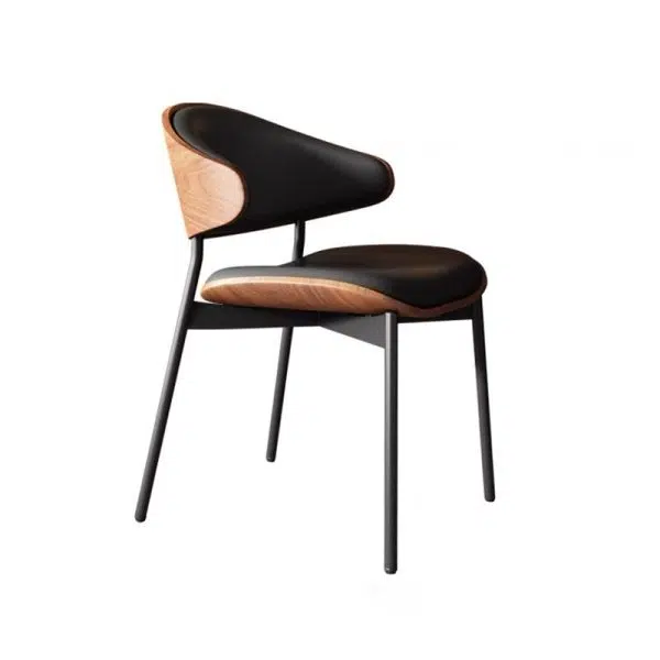 Contemporary Retro PU Wood Metal Sponge Square Curved Dining Chair Backrest For Dining Room - Image 20