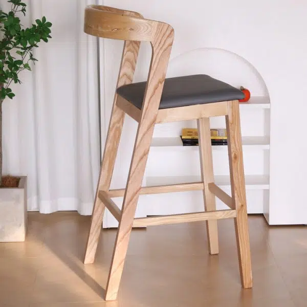 Contemporary Nordic Square Curved Fabric Wood Bar Stool Backrest Footrest For Dining Room - Image 6