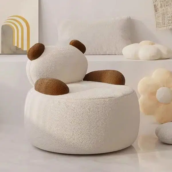Contemporary Creative Bear Round Cushion Lambswool Solid Wood Accent Chair Backrest Armrest For Living Room - Image 9