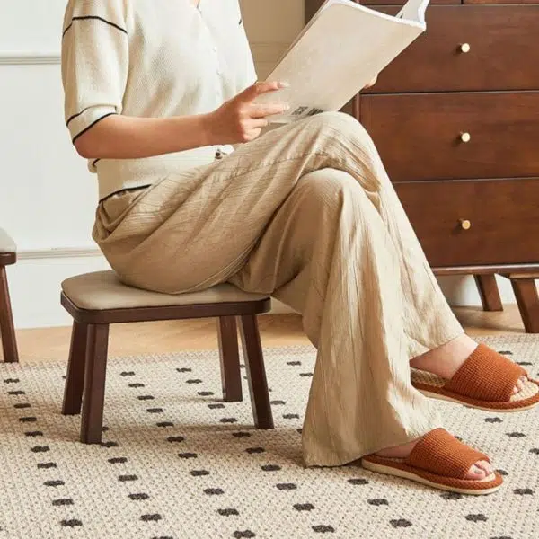 Modern Minimalist Square PU Leather Solid Wood Chair Backless Armless For Living Room - Image 11