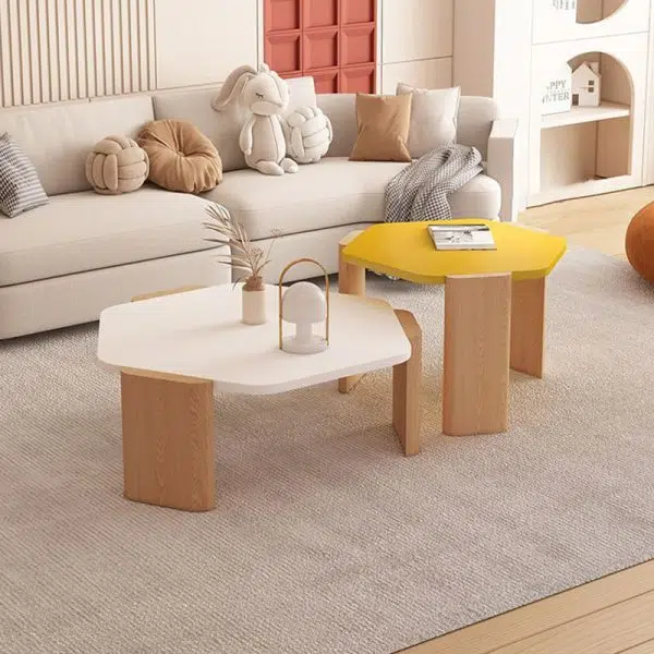 Contemporary Creative Hexagonal Plank Oak End Table 1-Tier For Living Room - Image 12